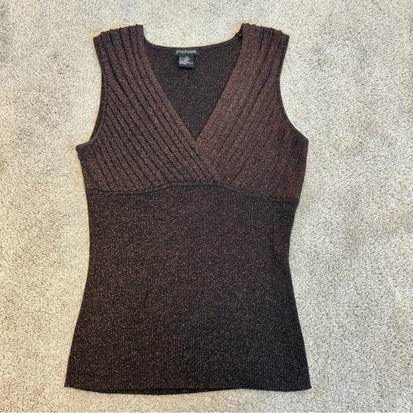 J Michaels metallic bronze brown glitter V-neck tank top knit blouse Sz L - Picture 5 of 11